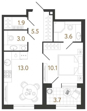 Планировка ЖК Струны, 10.1 м2