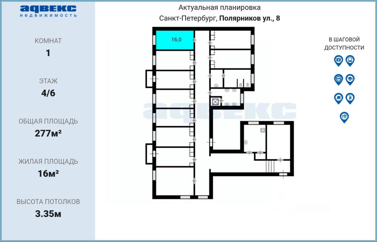 Продажа комнаты улица Полярников, 8