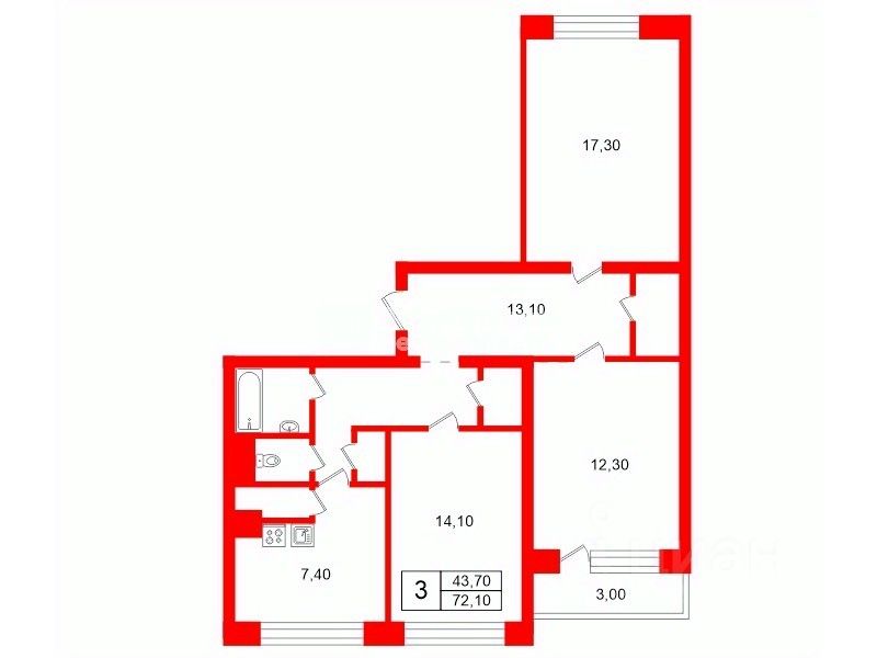 Продажа 3-комн квартиры на вторичном рынке Шлиссельбургский проспект, 36К1