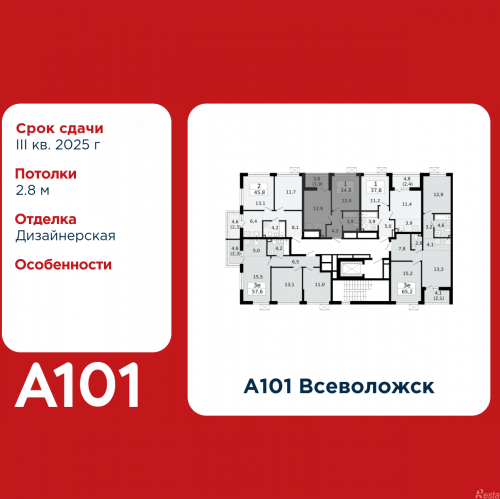 1-комн квартира Всеволожск, микрорайон Южный, 3.2
