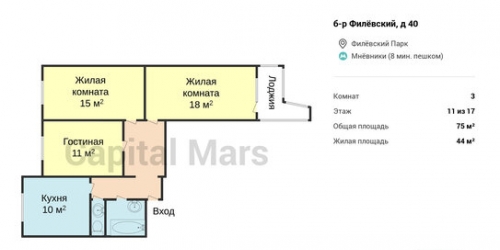 3-комн квартира Филёвский бульвар,  д. 40