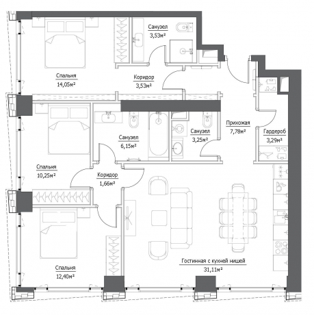 Планировка ЖК Hide, 36.7 м2