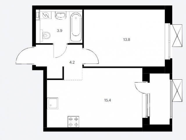 Планировка ЖК Орловский парк, 13.8 м2