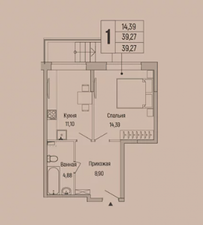 Планировка ЖК RIGA HILLS, 14.39 м2