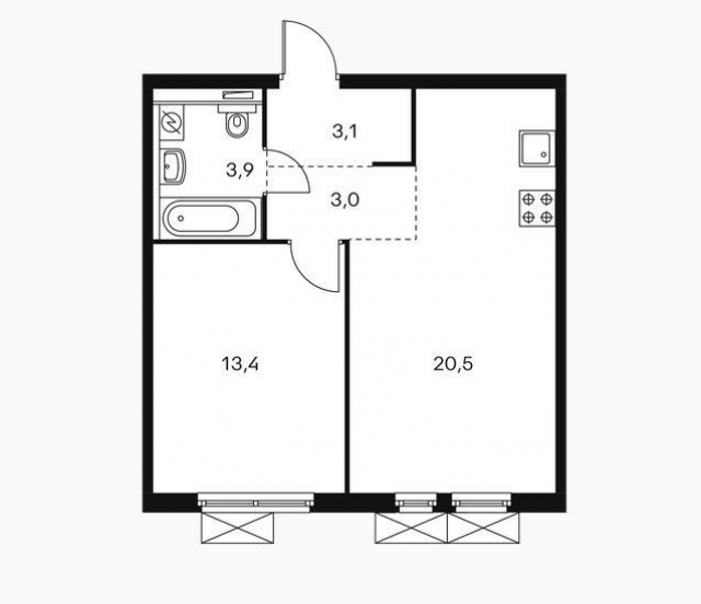 Планировка ЖК Михайловский парк, 13.4 м2