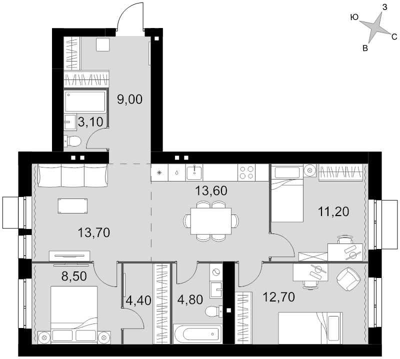 Продажа 4-комн квартиры в новостройке Апрелевка г, Киевское шоссе 46 км ул,  к. 1