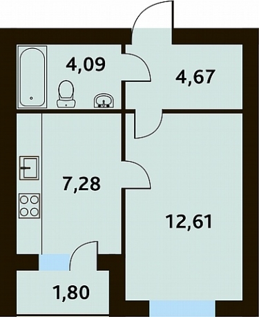 Планировка ЖК Каскад Парк, 12.61 м2