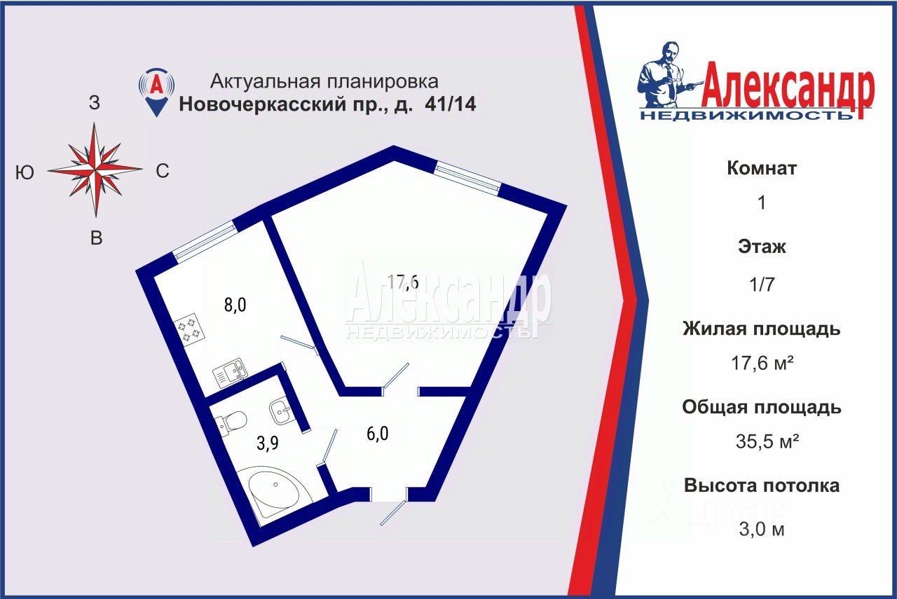 Продажа 1-комн квартиры на вторичном рынке Новочеркасский проспект, 41/14