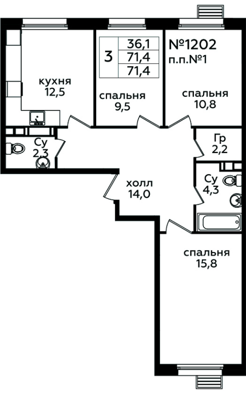 Продажа 3-комн квартиры в новостройке Cтолбово д., Проектируемый проезд № 7032,  к. 10-11