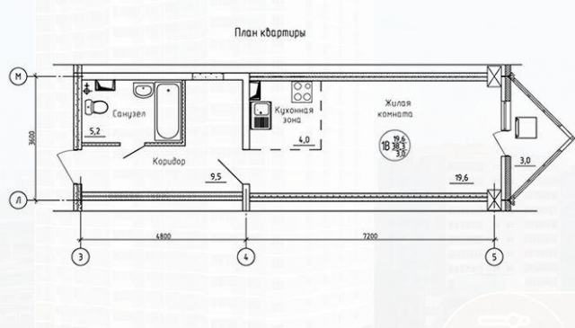 Планировка ЖК Альтаир, 19.6 м2