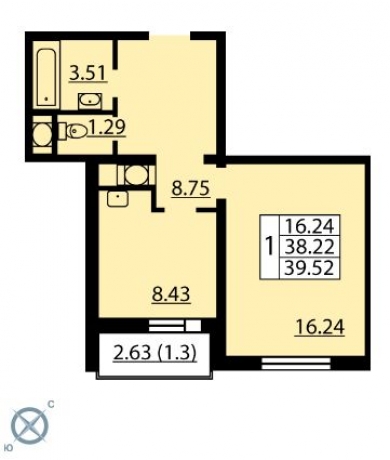 Планировка ЖК Калейдоскоп, 16.24 м2