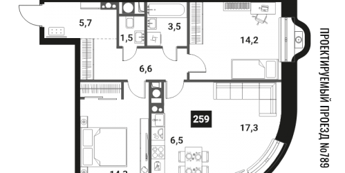 2-комн квартира Москва г., Семеновская наб.,  к. 1