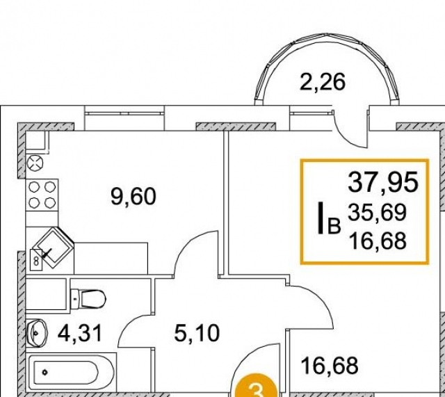 Планировка ЖК Квартал в Лесном, 16.68 м2