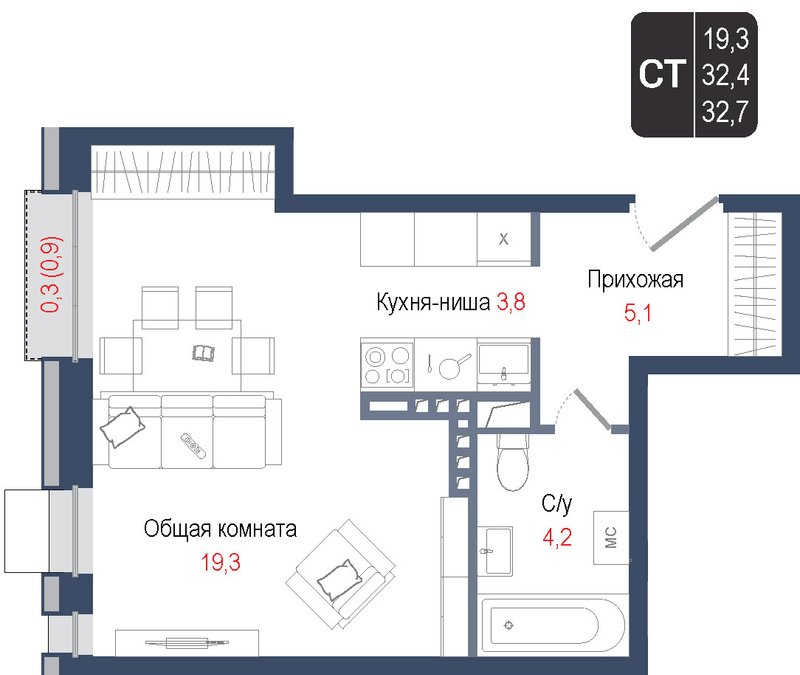 Продажа студии Королёв г.,  к. 1