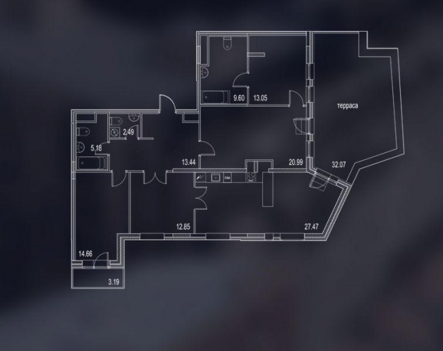 Планировка ЖК YES Residence, 48.7 м2