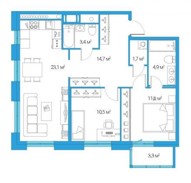 Планировка ЖК Legenda Дальневосточного, 22.3 м2