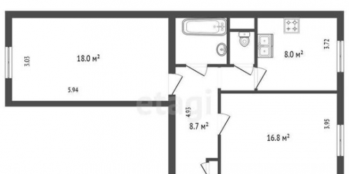 2-комн квартира улица Федосеенко,  д. 32