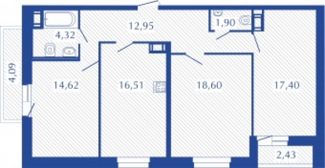 Планировка ЖК Прогресс, 50.62 м2