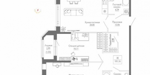 2-комн квартира 11-я линия,  д. 54