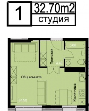 Планировка ЖК Новый Эдем, 24.5 м2