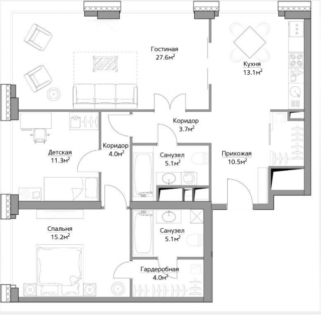 Планировка ЖК Фили Сити, 54.1 м2