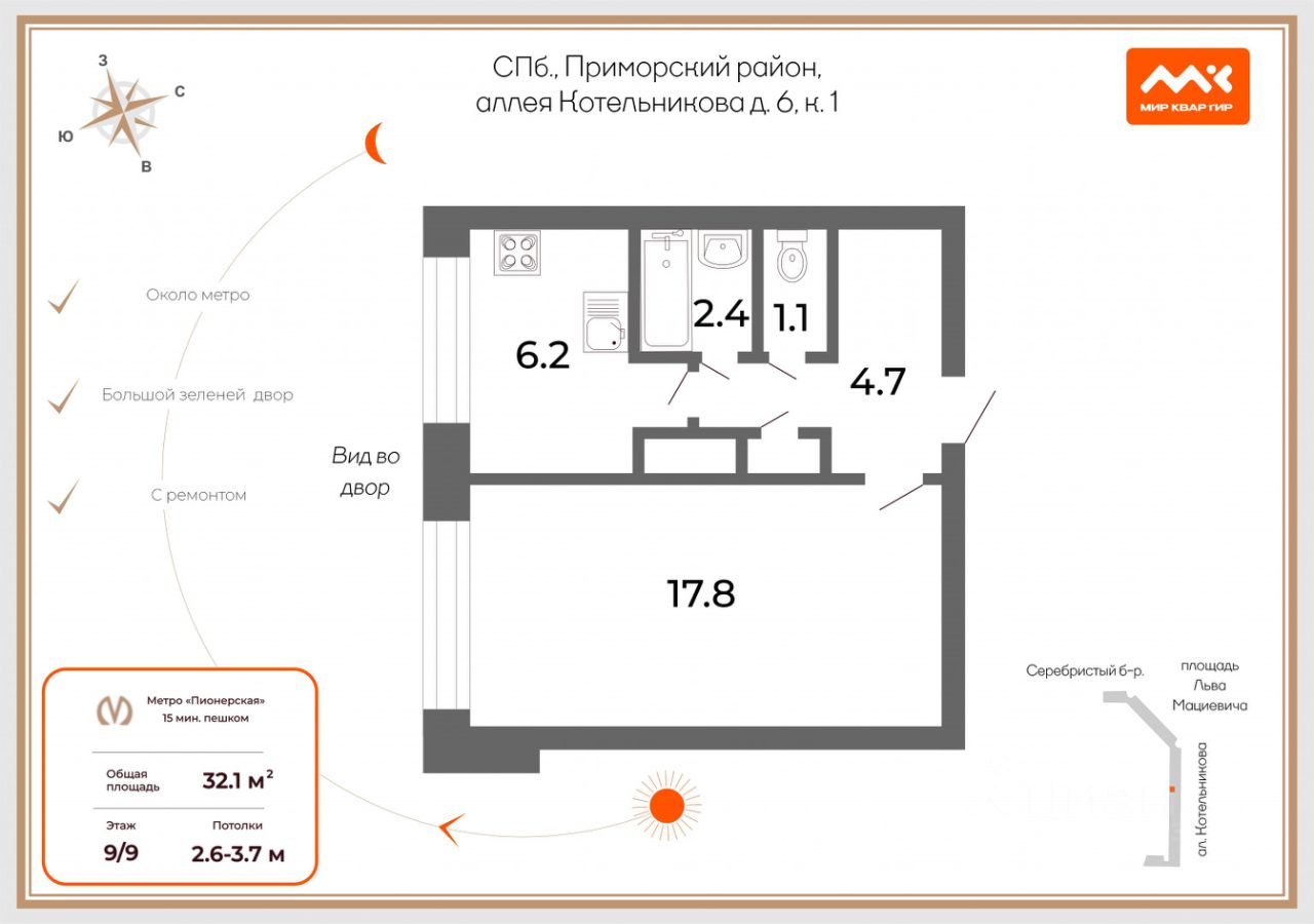 Продажа 1-комн квартиры на вторичном рынке аллея Котельникова, 6К1