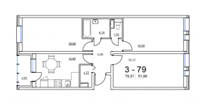 Планировка ЖК TERRA, 51.7 м2