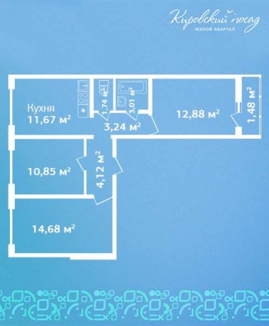 Планировка ЖК Кировский посад, 38.41 м2