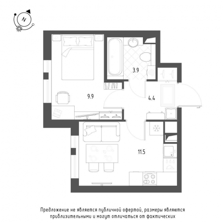 Планировка ЖК Монография, 9.9 м2
