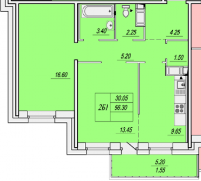 Планировка ЖК Янинский Каскад, 30.05 м2