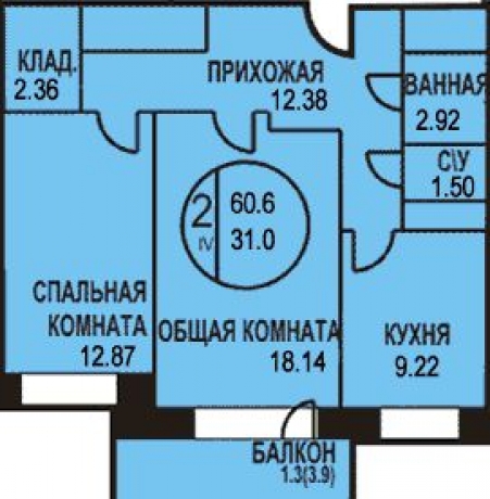 Планировка ЖК Богородский, 31 м2