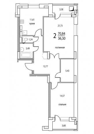Планировка ЖК Восточный берег, 36.3 м2