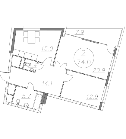 Планировка ЖК V-House, 33.8 м2