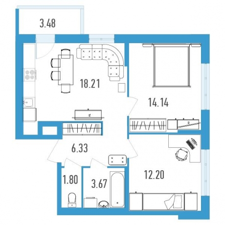 Планировка ЖК Магеллан, 26.34 м2