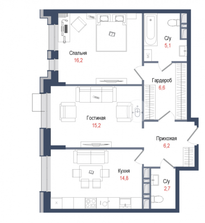 Планировка ЖК КИНОКВАРТАЛ, 31.4 м2