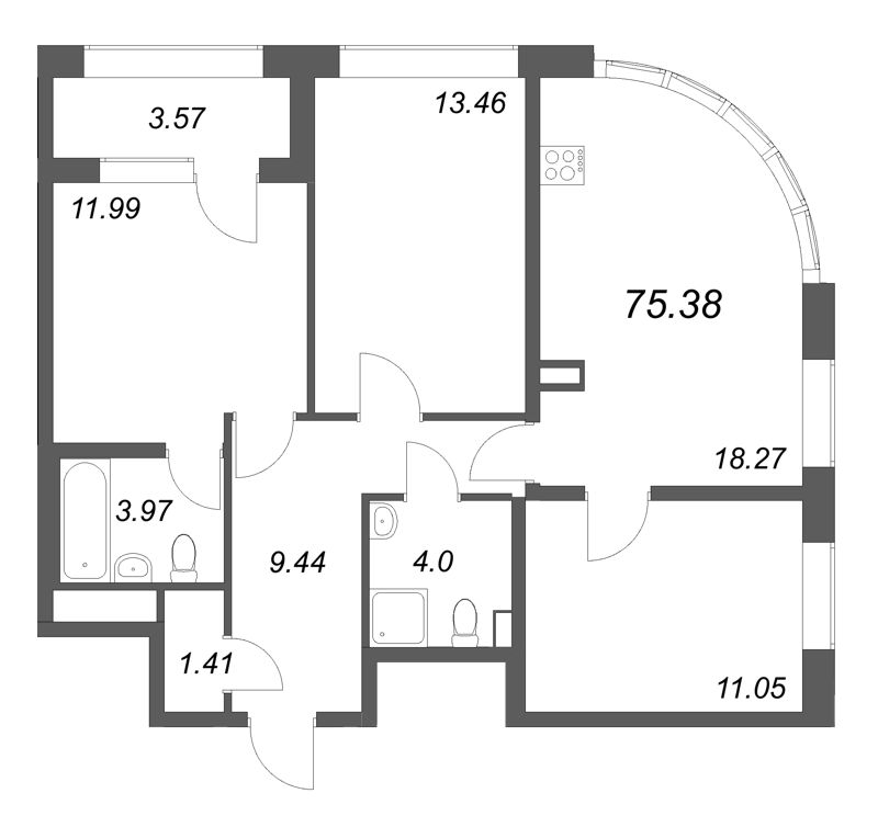 Продажа 3-комн квартиры в новостройке Санкт-Петербург г., Кондратьевский пр-кт,  к. 1
