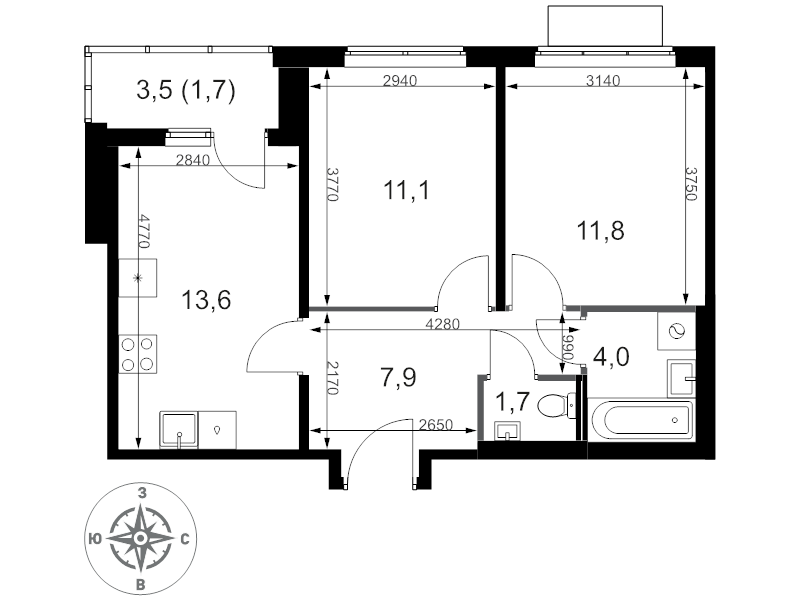 Продажа 2-комн квартиры в новостройке Мосрентген пос., Проектируемый проезд № 7502,  к. 3