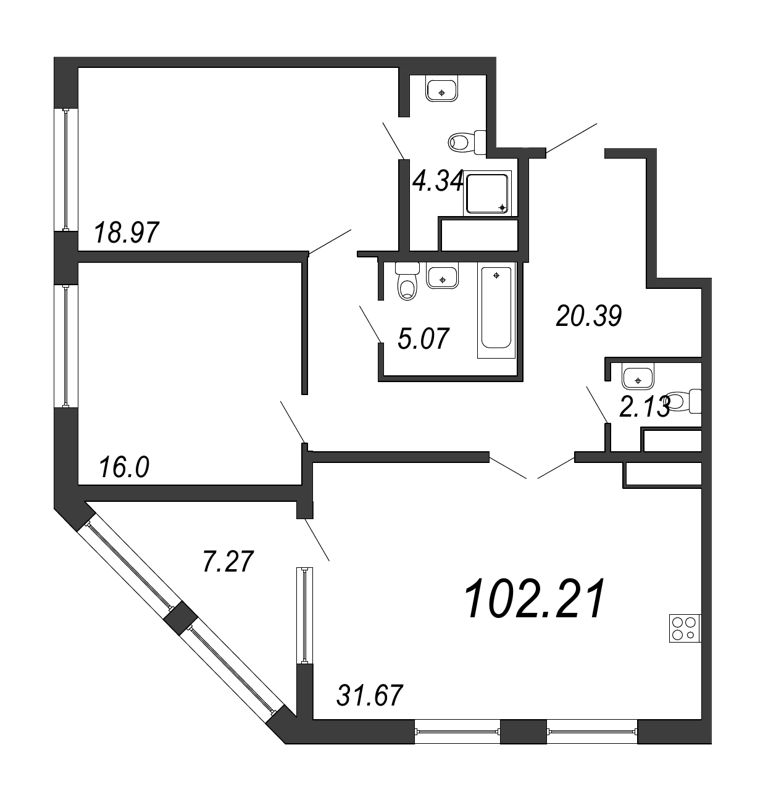 Продажа 2-комн квартиры в новостройке Санкт-Петербург г., Юрия Гагарина пр-кт,  к. 1