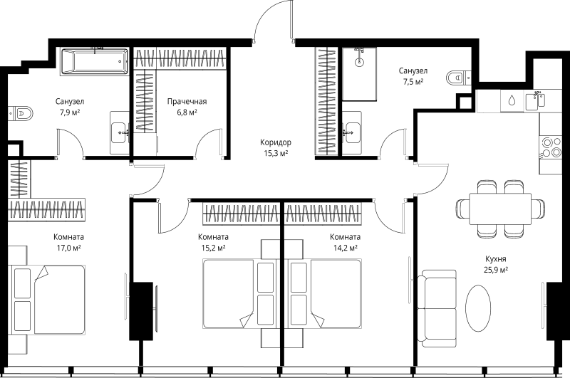 Продажа 3-комн квартиры в новостройке Москва г., 1-й Красногвардейский проезд,  к. 1
