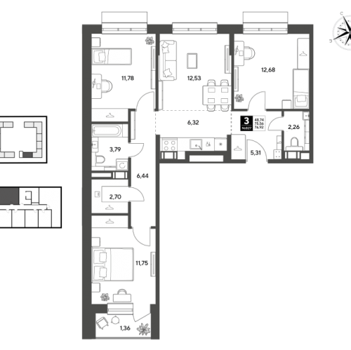 3-комн квартира Пушкино г., Зелёная Роща ул.,  к. 7