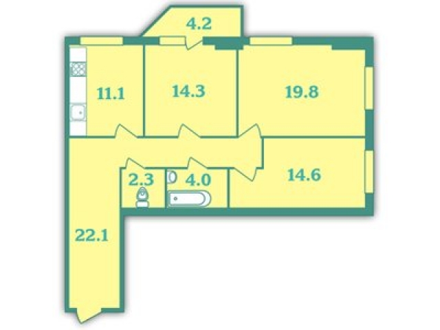 Планировка ЖК Проспект Просвещения, 85, 48.7 м2