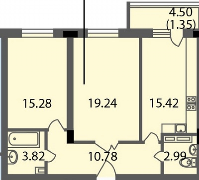 Планировка ЖК Мендельсон, 34.52 м2