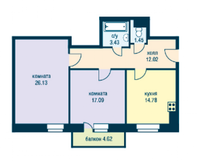 Планировка ЖК Эдельвейс, 43.22 м2