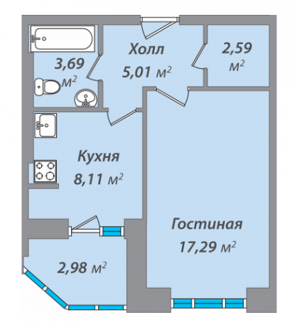 Планировка ЖК Павловский квартал, 17.29 м2