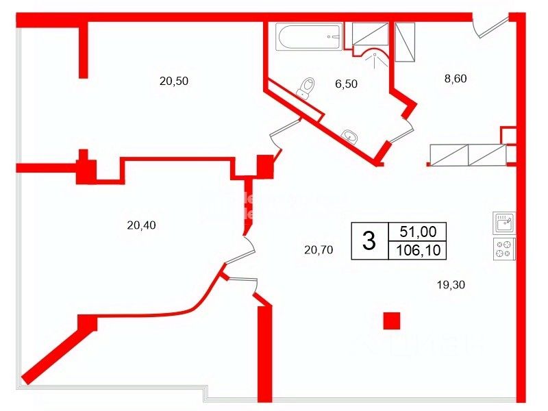 Продажа 3-комн квартиры на вторичном рынке Киевская улица, 3