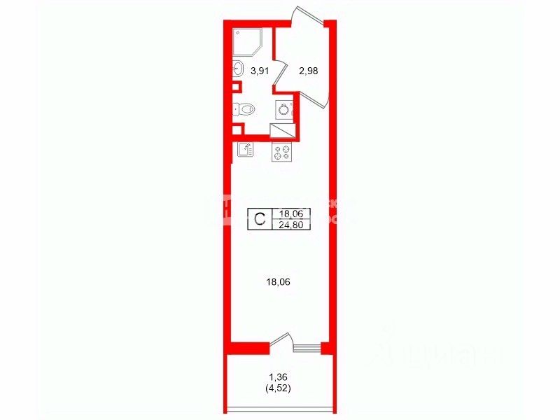 Продажа студии проспект Ветеранов, 171к2