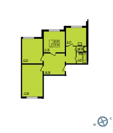 Планировка ЖК Южная акватория, 42.81 м2