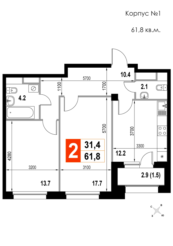 Продажа 2-комн квартиры в новостройке Мытищи г., Пионерская ул.,  к. 2.1