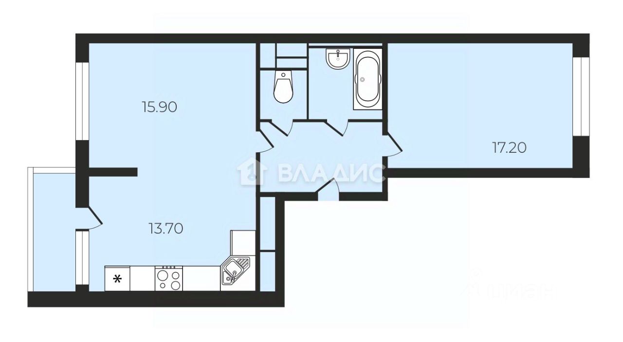 Продажа 2-комн квартиры на вторичном рынке Кусковская улица, 12/1