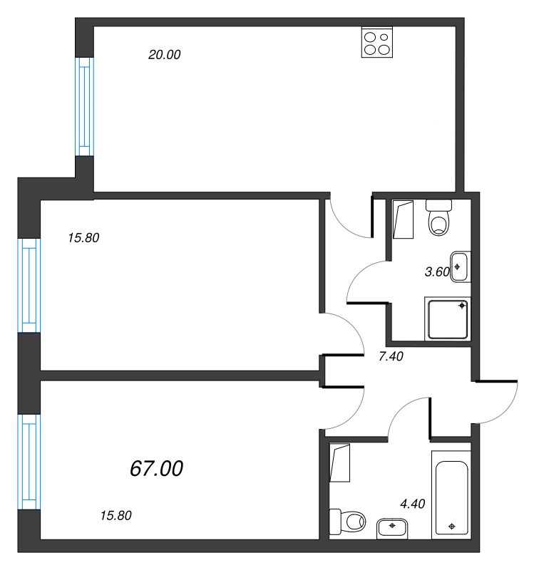 Продажа 2-комн квартиры в новостройке Санкт-Петербург г., Шкиперский проток,  к. 2.1